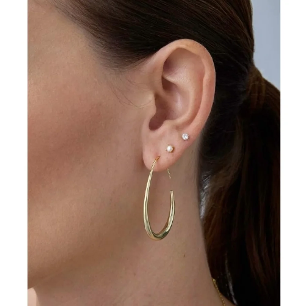 14K White Gold Plated 925 Sterling Silver Lightweight Teardrop Hoop Earrings